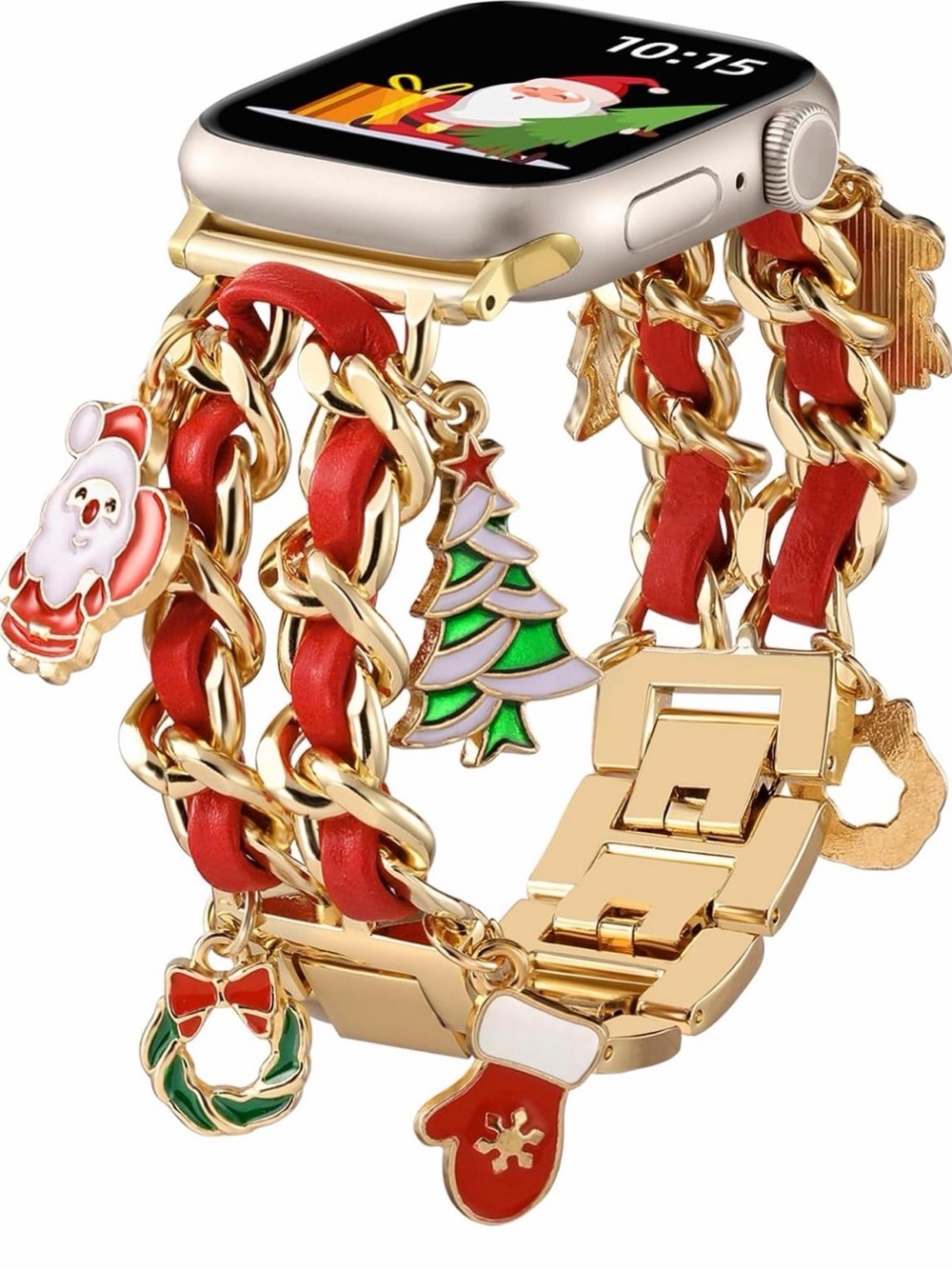 Gold Chain Charm Apple Watch Band with Christmas Charns - Festive Holiday Design